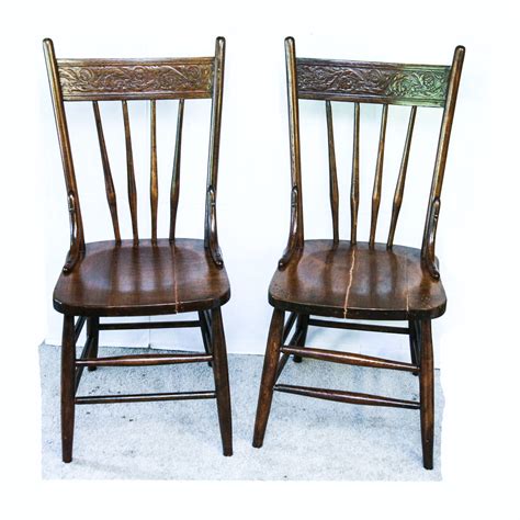 Two Circa 1900 Antique Wood Pressed Back Spindle Dining Chairs Ebth