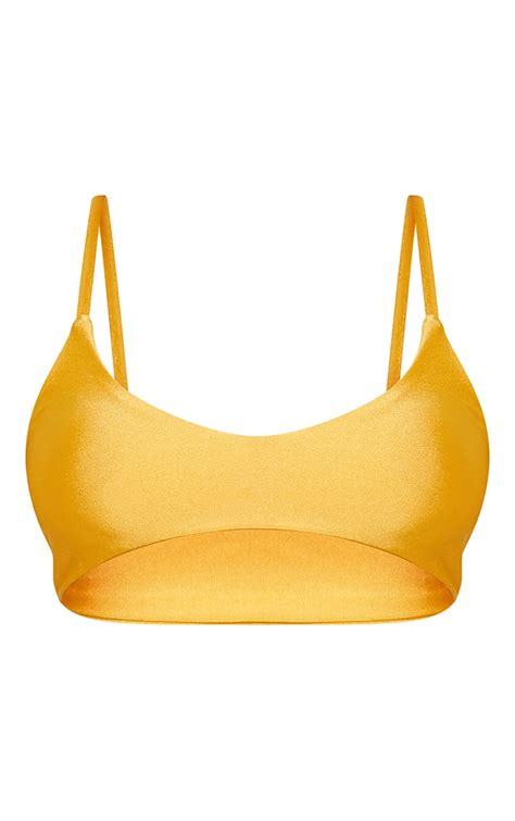 Petite Mustard Triangle Bikini Top Petite Prettylittlething