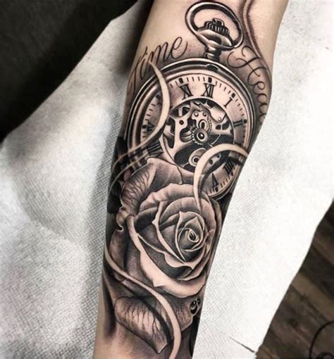 Arm Clock Rose Arm Clock Tattoo Designs For Men Best Tattoo Ideas
