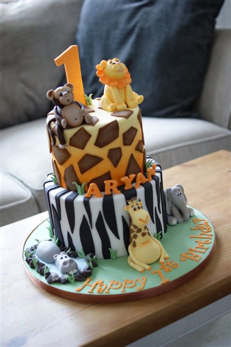 2 Tier Safari Themed 1st Birthday Cake 4 Bakealous