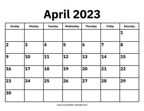 April 2023 Calendar A Printable Calendar
