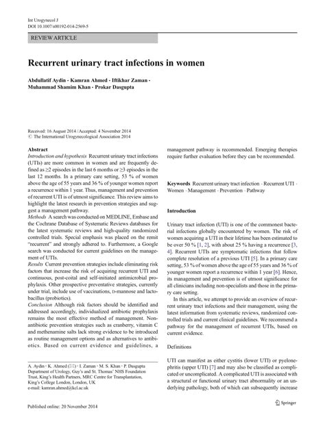 Pdf Recurrent Urinary Tract Infections In Women