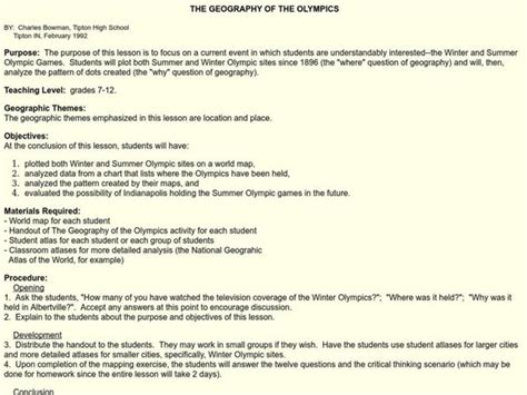 The Geography Of The Olympics Lesson Plan For 7th 12th Grade Lesson