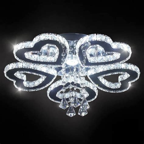 Modern Crystal 5 Ring Heart Chandelier Led Ceiling Light Fixtures Flush