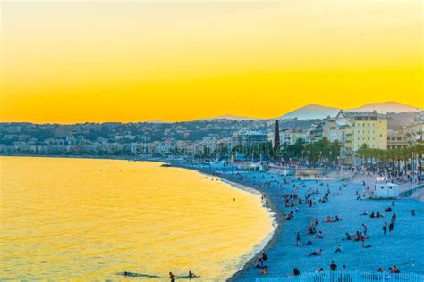 Nice France June 11 2017 Sunset View Of People On A Beach In Nice