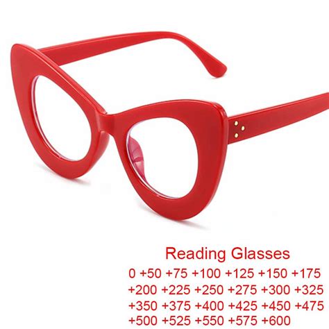 Oversized Red Cat Eye Reading Glasses Women Luxury Brand Rivet Clear Big Presbyopia Eyeglasses