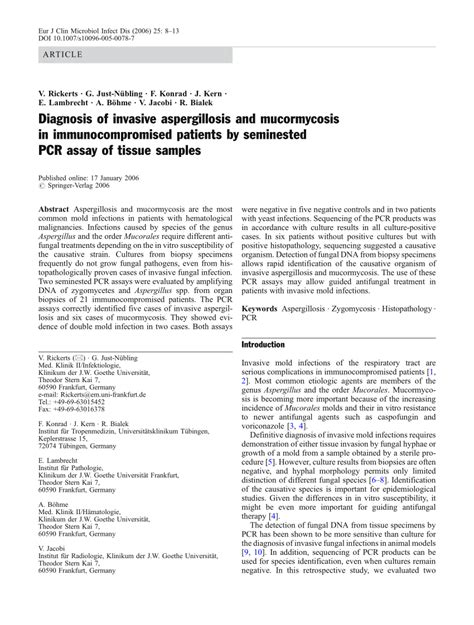 Pdf Diagnosis Of Invasive Aspergillosis And Mucormycosis In