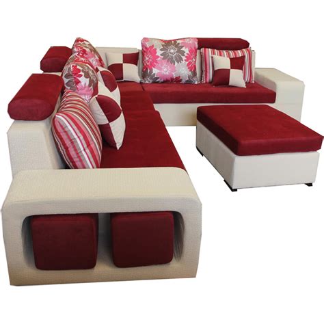 Living Room Corner Sofa Set Double Coloure With Pillows Table