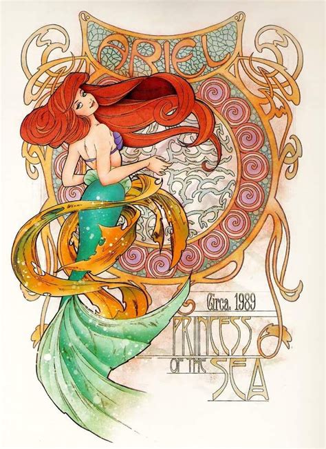 The Little Mermaid Ilustration Ariel Art Nouveau Disney Disney