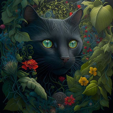 Premium Photo A Painting Of A Black Cat With Green Eyes And A Yellow