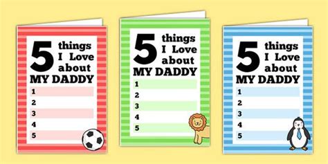 5 Things I Love About Dad Fathers Day Card Template Fathers Day