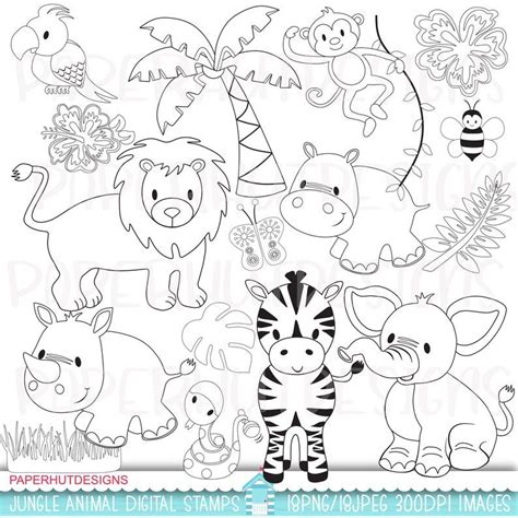 Jungle Animals Digital Stamps Safari Stamps Jungle Clip Etsy Clipart