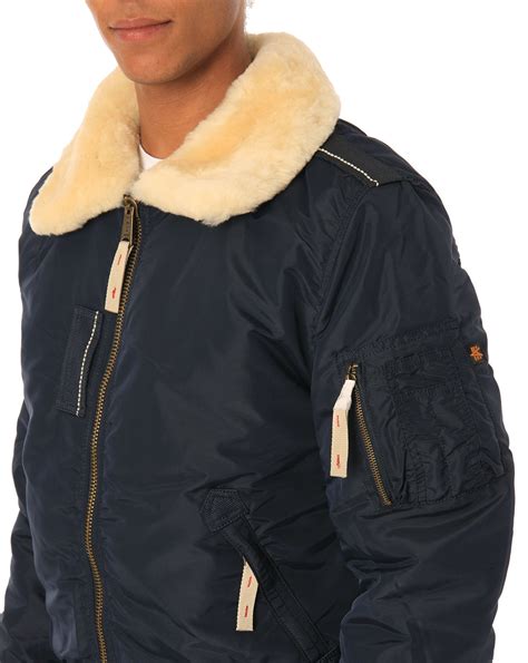 Alpha Industries Navy Bomber Jacket Fur Collar In Blue For Men Navy