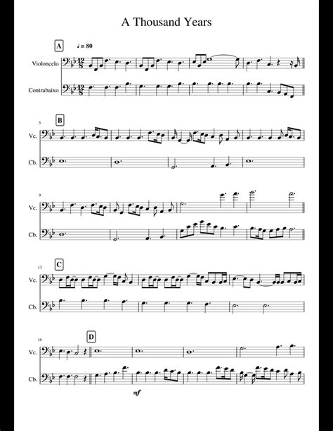 A Thousand Years Duo Sheet Music For Cello Contrabass Download Free In