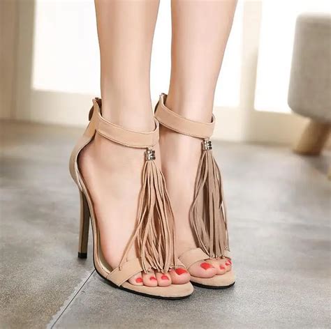 Fashion Long Fringe High Heel Sandals Newest Tassel Suede Thin Heels Women Summer Sandals Party