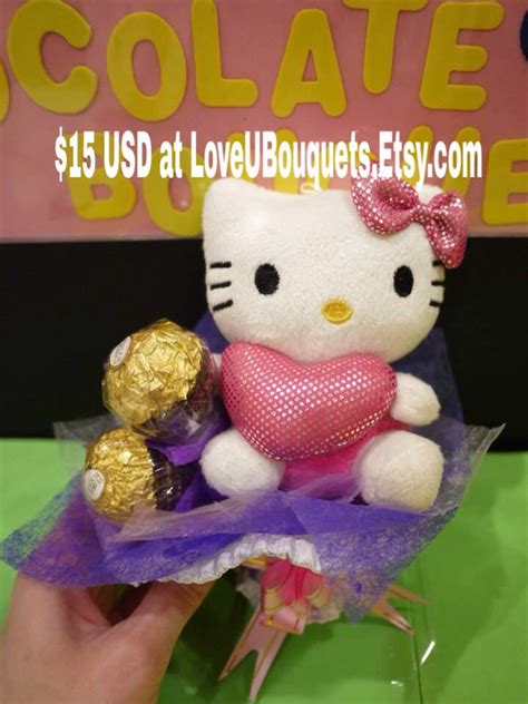 1 Kitty Doll In A Mini Flower Bouquet With 3 Ferrero Rocher Chocolates