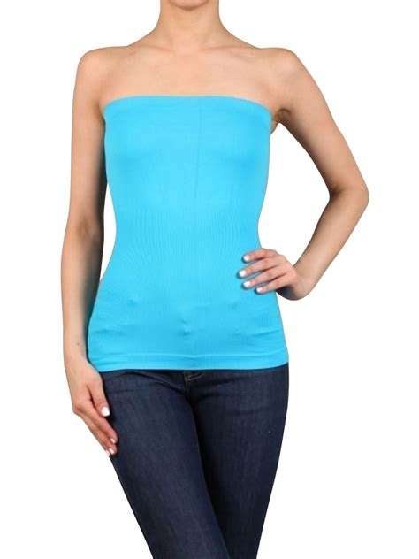 Womens Plain Stretch Seamless Strapless Layer Bandeau Tube Top