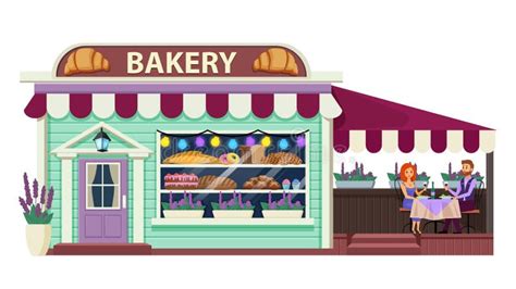 Bakery Building Cartoon Flat Vector Illustration Stock Vector