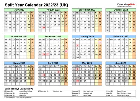 Split Year Calendars 202223 Uk July To June For Word