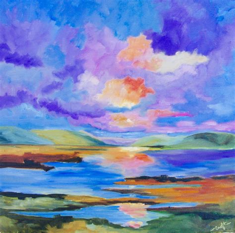 Landscape Modern Impressionist Original Oil Painting Of Sunset Over The