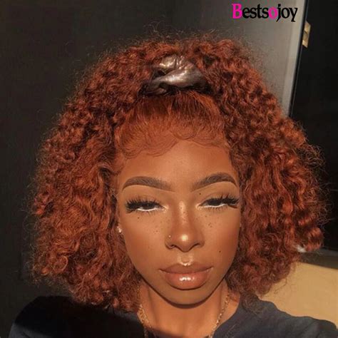 Bestsojoy Ginger Orange Short Curly Bob Wig Lace Front Human Hair Wigs Ombre Burgundy Colored