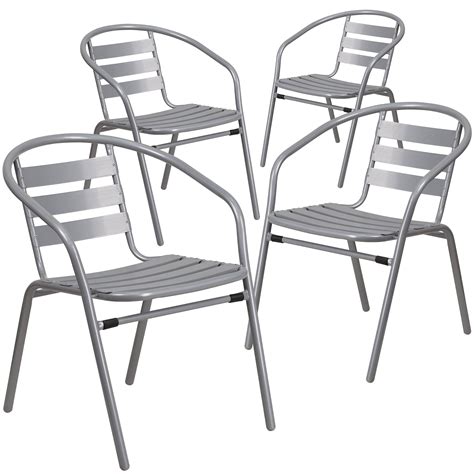 Flash Furniture 4 Pk Silver Metal Restaurant Stack Chair With Aluminum