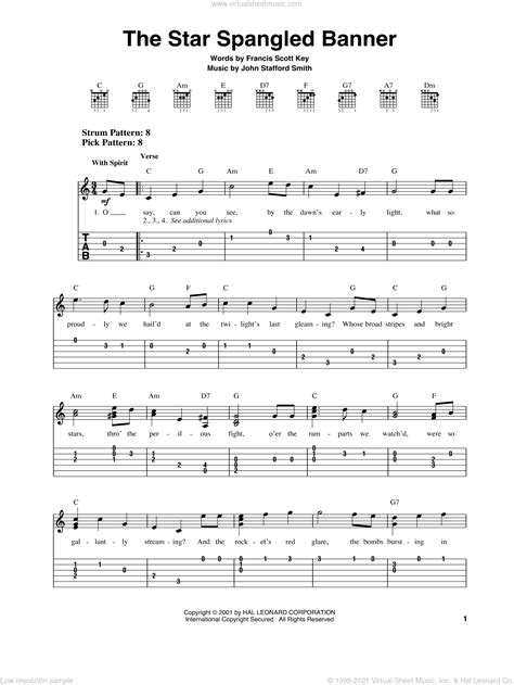 Nocturne, ode to joy, jazz cat; Key - The Star Spangled Banner sheet music for guitar solo (easy tablature)