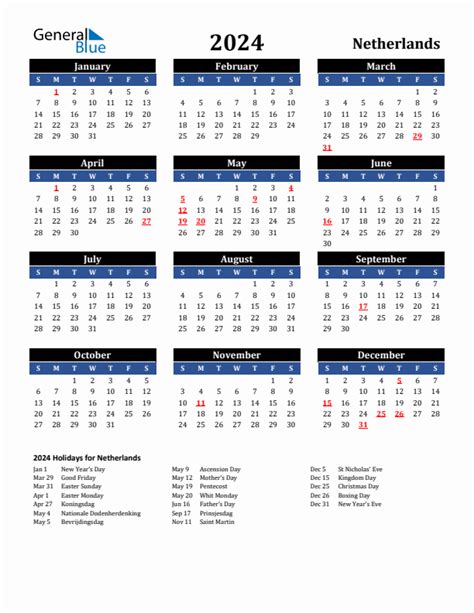 2024 The Netherlands Calendar With Holidays