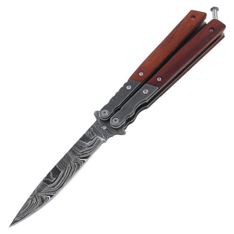 875 Damascus Balisong Wood Butterfly Knife