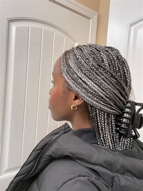 Small Grey Knotless Long Braids Hairclipstyles In 2022 Black Girl