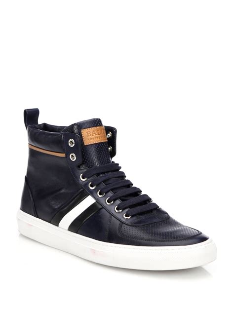 Lyst Bally Perforated Leather High Top Sneakers In Blue