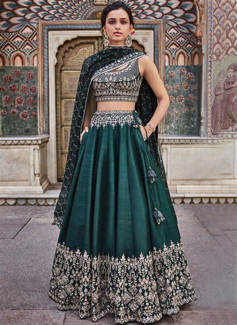 Buy Green Wedding Fancy Fabric Lehenga Choli Online