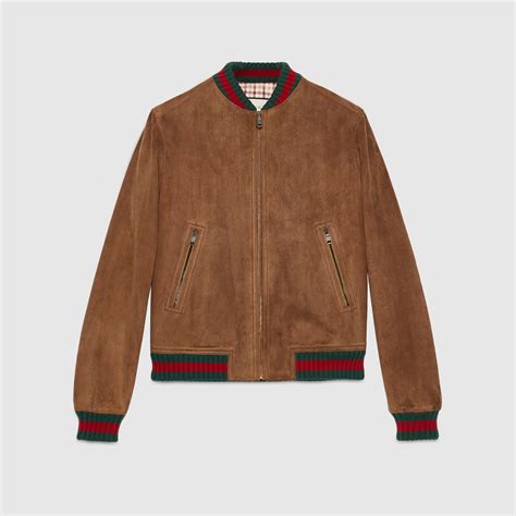 Suede Jacket With Web Gucci Mens Leather Jackets 418219xg1792138