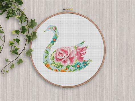 This is one of our more beautiful cross stitch pattern categories. BOGO FREE Swan Cross Stitch Pattern Floral Swan Flowers