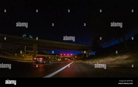 Driving On Interstate Highway I25 At Night Stock Photo Alamy