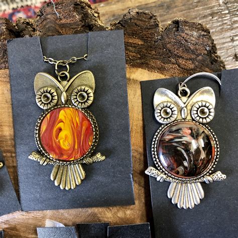 Owl Necklace Center Is Hand Crafted With A Colorful Design Black Cat