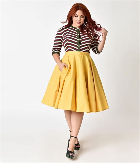 1950s Style Plus Size Mustard Yellow Cotton Circle Skirt Unique