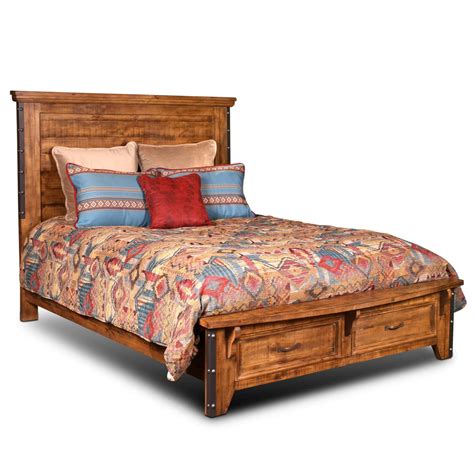 Rustic City Queen Bed W Footboard Storage Drawers Sunset Trading