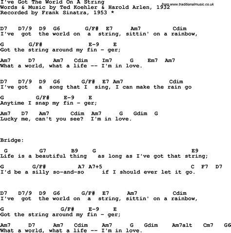 Song Lyrics With Guitar Chords For I Ve Got The World On A String