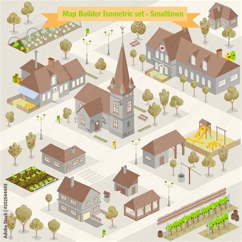 Map Builder Isometric Set In Vector Format Illustration Of A Small Town