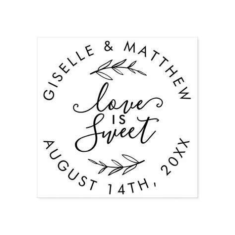 Love Is Sweet Rustic Hand Lettering Wedding Date Rubber Stamp