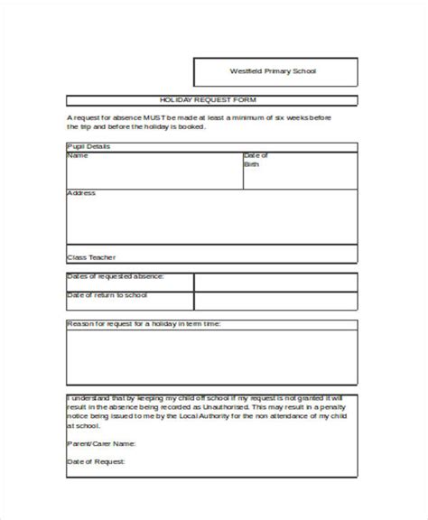 free holiday request form template excel printable templates