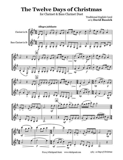 Download and print white christmas sheet music for clarinet and piano by irving berlin from sheet music direct. 12 Days Of Christmas Clarinet Duet - Whichpond Music
