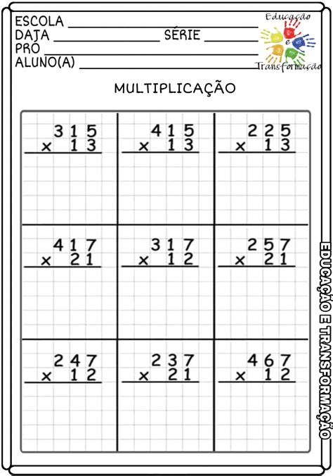 Multiplicação Atividades Para Trabalhar A Operação Matemática De