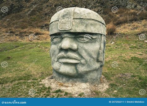 Olmec Sculpture Carved From Stone Mayan Symbol Big Stone Head Statue