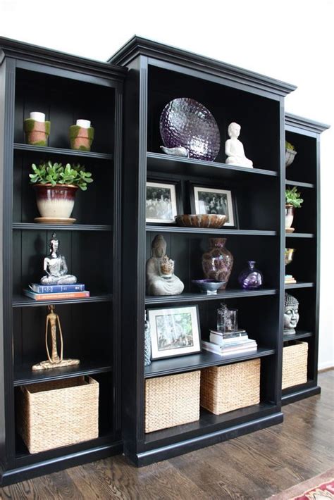 Trim Three Inexpensive Bookcases With Mouldings And Paint Them Black