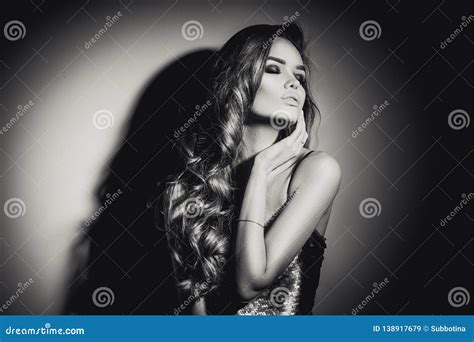 Young Woman Black And White Portrait Seductive Young Woman With Long