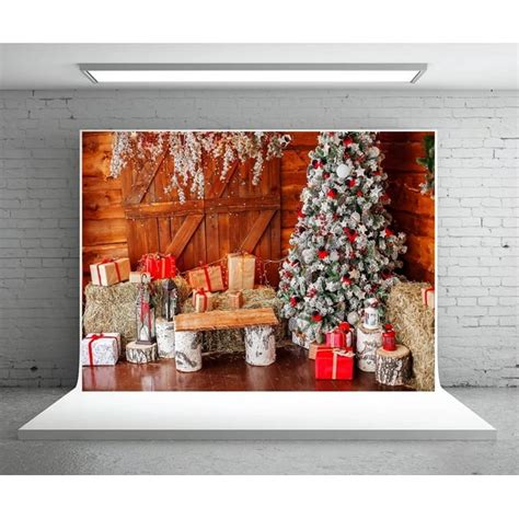 Hellodecor Polyester Fabric 5x7ft Wood Christmas Photography Backdrops