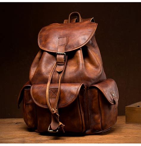 Fashion Brown Mens Leather 15inchs Computer Backpack Cool Travel Backp