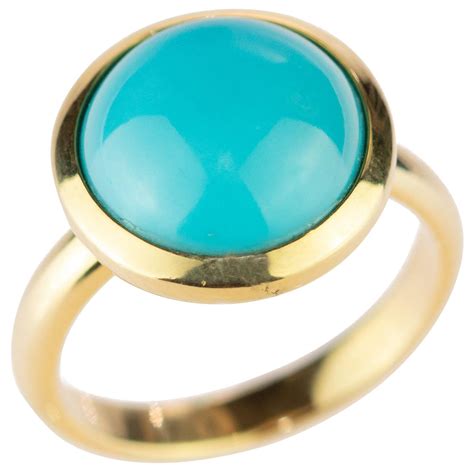 Natural Turquoise Karat Yellow Gold Solitaire Bezel Set Oval